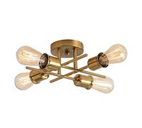 LAI HO Lámpara De Techo Industrial De Montaje Semi Empotrado, Negro, 4 Brazos, Ajustable, Metal, Ramificado, Araña Vintage, Soporte E27 Para Cocina, Sala De Estar, Comedor, Dormitorio,Oro