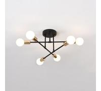 LAI HO Luz De Techo Sputnik, Lámpara Retro De Metal Nórdico, Semi-Flush Montaje Industrial Luz De Techo, Para Sala De Estar, Dormitorio, Comedor, Cocina, Restaurante (Black+Gold)