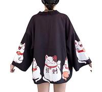 LAI MENG FIVE CATS Cárdigan tipo kimono de gato de la suerte para mujer, blusa casual suelta, Style 12, Talla única