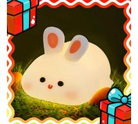 LAIBUY Lámpara de noche de conejo de cara grande para niños, bonita lámpara táctil recargable con 3 niveles de brillo, luz nocturna blanca cálida para niños, para guardería, dormitorio, decoración de