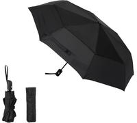 LAIBUY Paraguas compacto redondo de viaje automático, resistente al viento, con ventilación de viento, negro, talla única