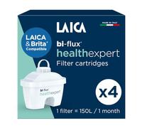 LAICA bi-flux healthexpert 4 Filtros de Agua - Reduce PFAS, Añade Magnesio | Reduce PFAS hasta 92%**, compatible con jarras LAICA y Brita*, 4 cartuchos filtrantes (4 meses, 150L cada uno), Made in Italy