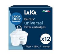 LAICA bi-flux universal 12 Filtros de Agua - Compatible con LAICA y Brita | Conserva sales minerales, reduce cloro, cal y microplásticos, 12 cartuchos (12 meses, 150 L cada uno), Made in Italy