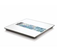 LAICA Rechargeable Electronic Bathroom Scale Italian Tile-Inspired Design - Tempered Glass, Large LCD Display, Slim Design, Personal Scale- Azul