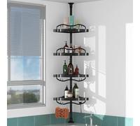 LAIDER HEROS Estanteria Baño Telescopica sin Taladros, 137-289 cm 4 niveles Estanteria Rinconera Ducha para Almacenamiento Champú Gel Ducha Jabonera Ducha/Negro