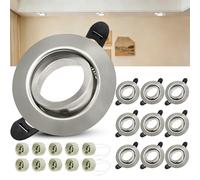 Laiebri 10 x Marco Foco Empotrable GU10, Marco Focos Níquel Redondo, 45° Orientable Ojos de Buey, Foco Empotrable LED Techo 230V con Portalámparas GU10 para Lámparas de LED o Halógena