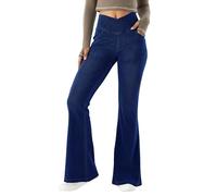 LaiEr Jeans de Mujer de Cintura Alta en v, Corte de Botas Estampado en Denim y Forma de Trompeta con Bolsa Lateral Son adecuados para el Entrenamiento de Fitness y el Ocio de Yoga.Azul,XL