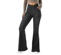 LaiEr Jeans de Mujer de Cintura Alta en v, Corte de Botas Estampado en Denim y Forma de Trompeta con Bolsa Lateral Son adecuados para el Entrenamiento de Fitness y el Ocio de Yoga .Gris,M