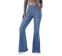 LaiEr Jeans de Mujer de Cintura Alta en v, Corte de Botas Estampado en Denim y Forma de Trompeta con Bolsa Lateral Son adecuados para el Entrenamiento de Fitness y el Ocio de Yoga.Azul Medio,S