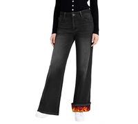 LaiEr Jeans de Pierna Ancha con Forro de Felpa para Mujer Jeans Vaqueros Térmicos de Alto Talle con Cremallera y Botón,Alta Elasticidad,Pantalones de Denim Calientes para Invierno(Gris Oscuro XS)