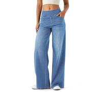 LaiEr Jeans de piernas Anchas para Mujeres, Cintura Alto, piernas Rectas, Ajuste Relajado, Jeans Casuales Muy elásticos, adecuados para Yoga, Fitness, Deportes Casuales.(Azul Claro XL)