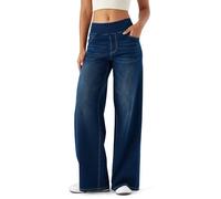 LaiEr Jeans de piernas Anchas para Mujeres,Cintura Alto,piernas Rectas,Ajuste Relajado,Jeans Casuales Muy elásticos, adecuados para Yoga,Fitness, Deportes Casuales.(Azul Oscuro Nostálgico,S)