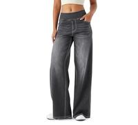LaiEr Jeans de piernas Anchas para Mujeres, Cintura Alto, piernas Rectas, Ajuste Relajado, Jeans Casuales Muy elásticos, adecuados para Yoga, Fitness, Deportes Casuales.(Gris Medio XXL)