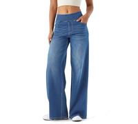 LaiEr Jeans de piernas Anchas para Mujeres, Cintura Alto, piernas Rectas, Ajuste Relajado, Jeans Casuales Muy elásticos, adecuados para Yoga, Fitness, Deportes Casuales.(Azul Medio 3XL)