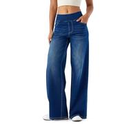LaiEr Jeans de piernas Anchas para Mujeres, Cintura Alto, piernas Rectas, Ajuste Relajado, Jeans Casuales Muy elásticos, adecuados para Yoga, Fitness, Deportes Casuales.(Azul Oscuro S)