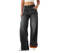 LaiEr Jeans de piernas anchas para mujeres con forro de polar,talle alto,térmicos,gruesos Pantalones de jean casuales de alta elasticidad para deportes y yoga,calientes para el invierno(GrisOscuro,XS)