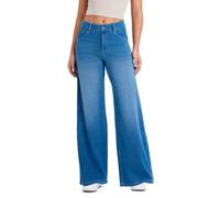 LaiEr Jeans de Piernas Anchas para Mujeres,Diseño de Botones Clásico,Cierre con Cremallera Real,Pantalones Vaqueros de Alta Elasticidad.Adecuado para Ocio,Yoga y Fitness.(Azul Claro Medio XS)