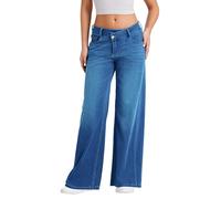 LaiEr Jeans de Piernas Anchas para Mujeres,Diseño de Cintura único,Cierre con Cremallera Real.Pantalones Vaqueros de Alta Elasticidad.Adecuado para Ocio,Yoga y Fitness.(Azul Claro Medio M)