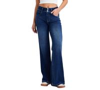 LaiEr Jeans de Piernas Anchas para Mujeres,Diseño de Doble Fila de Botones,Cierre con Cremallera.Pantalones Vaqueros de Alta Elasticidad.Adecuado para Ocio,Yoga y Fitness.(Azul Oscuro Nostalgia L)