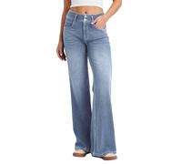 LaiEr Jeans de Piernas Anchas para Mujeres,Diseño de Doble Fila de Botones,Cierre con Cremallera.Pantalones Vaqueros de Alta Elasticidad.Adecuado para Ocio,Yoga y Fitness.(Azul Claro Medio S)