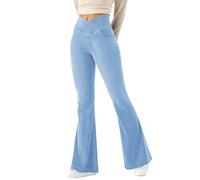 LaiEr Mujer Bootcut Jeans V Crossover Cintura Alta Tirar de Control del Vientre Casual Fitness Pantalones Skinny de Yoga,Tejido Suave de Alta Elástico de Denim,Leggings campanados.(Azul Claro,M)