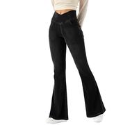 LaiEr Mujer Bootcut Jeans V Crossover Cintura Alta Tirar de Control del Vientre Casual Fitness Pantalones Skinny de Yoga,Tejido Suave de Alta Elástico de Denim,Leggings campanados.(Negro,XXL)