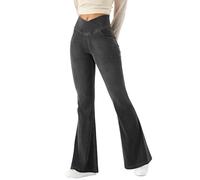 LaiEr Mujer Bootcut Jeans V Crossover Cintura Alta Tirar de Control del Vientre Casual Fitness Pantalones Skinny de Yoga,Tejido Suave de Alta Elástico de Denim,Leggings campanados.(Gris Oscuro,S)