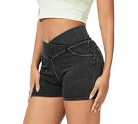 LaiEr Mujer Cruce en Forma de V de Cintura Alta Shorts Vaqueros Control del Vientre Casual Fitness Delgado, para Deporte Gimnasio Yoga Entrenamiento, Combinación de Moda..(Gris Oscuro S)