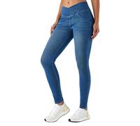 LaiEr Mujer Skinny Jeans V Cruzada de Cintura Alta Barriga Casual Fitness Leggings, Soft Stretch Casual Faux Denim Print Laterales Adecuado para Deportes y Ocio,con Bolsillos .Azul Medio XS