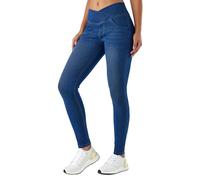 LaiEr Mujer Skinny Jeans V Cruzada de Cintura Alta Barriga Casual Fitness Leggings, Soft Stretch Casual Faux Denim Print Laterales Adecuado para Deportes y Ocio,con Bolsillos.Azul Oscuro,XS