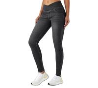 LaiEr Mujer Skinny Jeans V Cruzada de Cintura Alta Barriga Casual Fitness Leggings, Soft Stretch Casual Faux Denim Print Laterales Adecuado para Deportes y Ocio,con Bolsillos .Gris Oscuro,XS