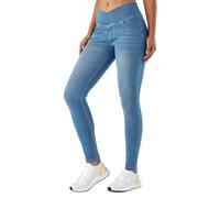LaiEr Mujer Skinny Jeans V Cruzada de Cintura Alta Barriga Casual Fitness Leggings, Soft Stretch Casual Faux Denim Print Laterales Adecuado para Deportes y Ocio,con Bolsillos .Azul Claro,XS