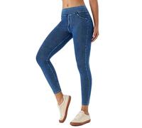 LaiEr Mujeres Skinny Jeans Mid-Rise Pull en Leggings de Fitness Casual de Control del Vientre, Tela Suave de Alta Elasticidad Casual de Denim Pantalones al Tobillo Ajustados.Azul Medio,L
