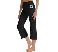 LaiEr Mujeres Yoga Capri Pantalones con Bolsillos Flare Workout Lounge Bootleg Leggings Bootcut Crop Pantalones de Ejercicio (Black,Medium)