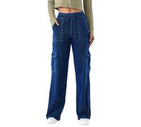 LaiEr Pantalones Senderismo Mujer Rectos Denim Vaqueros Alta Elasticidad Trabajo polivalentes con Bolsillos para Estilo Y2K Urbano y Actividades Outdoor Ligeras Multiusos Ocio Jeans.(Azul Oscuro,XL)