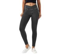 LaiEr V Cruzada de Cintura Mujer Skinny Jeans Alta Barriga Casual Fitness Leggings, Soft Stretch Casual Faux Denim Print Laterales Adecuado para Deportes y Ocio,con Bolsillos.(Gris Oscuro,XS)