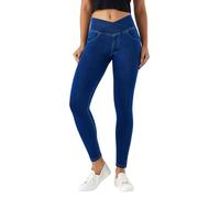 LaiEr V Cruzada de Cintura Mujer Skinny Jeans Alta Barriga Casual Fitness Leggings, Soft Stretch Casual Faux Denim Print Laterales Adecuado para Deportes y Ocio,con Bolsillos.(Azul Oscuro,XS)