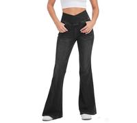 LaiEr Vaqueros Acampanados para Mujer,Cintura Alta con Cruce en V,Pantalones Yoga Casuales y Ajustados.Acabado Lavado Marmolizado.Legging Bootcut Elásticos Vaqueros con Efecto Bigotes de Gato.