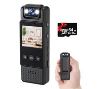 LAIFUCAM Cámara de cuerpo pequeño con grabación de audio y video 1080P 64G, cámara pequeña portátil con batería de 5 a 12 horas, pantalla de 1.3 pulgadas, rotación de 180° para uso personal civil