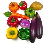 Laiiqi 11 Piezas Vegetales Artificiales, Vegetales Mixtos Falsos para decoración la Cocina del hogar, Juego Vegetales exhibición Alimentos Falsos realistas, Berenjena sartificiales pimientos rábanos
