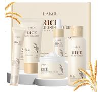 LAIKOU Arroz Kit Cuidado de la Piel, Kit Skincare Facial Adolescente, Set Regalo Cuidado de la Piel Mujer, con Limpiador Tónico Contorno de Ojos Suero y Crema, para Cuidado Facial Revitalizante