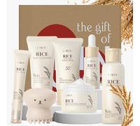 LAIKOU Arroz Kit Cuidado de la Piel, Kit Skincare Facial Adolescente, Set Regalo Cuidado de la Piel Mujer, con Limpiador Tónico Contorno Ojos Suero y Crema, para Cuidado Facial Revitalizante (7 pcs)