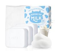 LAIKOU Jabón de Leche, 3 piezas de 110g Pastilla Jabon Cuerpo Hidratante, Jabón Cuerpo y Cara, para Todo Tipo de Piel Una Limpieza Profunda del Rostro