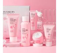 LAIKOU Juego de regalo para el cuidado de la piel para adolescentes, juegos y kits de cuidado de la piel JAPAN SAKURA para mujeres con limpiador, tónico, suero, crema para ojos, crema facial