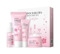 LAIKOU Sakura Set de Cuidado de la Piel, Kit Hidratante Facial Mujer, 4 Piezas Set de Limpiador Facial e Hidratante, con Limpiador, Suero, Crema para Ojos, Crema Facial, para Adolescentes y Mujeres