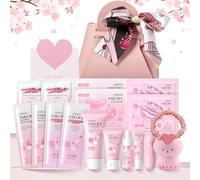 LAIKOU Sakura Skincare Set, 18 Piezas Cuidado Facial Adolescentes Niño, Kit Rutina Facial Viaje con Limpiador Suero Crema Esencia para Ojos, para Hidratante Limpia y Calmante