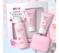 LAIKOU Set de Cuidado Facial Sakura, 4 piezas Set de Protección Solar, Kit de Viaje Skincare con Jabón + Tónico Hidratante + Crema Facial + Protector Solar FPS 50, para Adolescentes y Mujeres