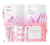 LAIKOU Set de Cuidado Facial Sakura, 8 Piezas Skincare Kit Pack Regalo Mujer para Rutina Facial, con Limpiador Sérum Mascarilla Cuello Hidratante Crema Contorno de Ojos Día y Noche (8pcs)