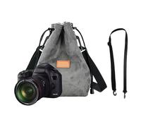 Laikoutd Bolsa pequeña para cámara, con cordón, bolsa de almacenamiento para cámara, funda suave para cámara con correa de repuesto, M, gris