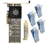 Laikoutd Tarjeta De Expansión PCIe4.0 NVMe 4 Puertos Que Admite 4 Unidades Sin BIOS Nativos Divididos Plugs Play Disipador Térmico Aluminio Solución Almacenamiento PCIe NVMe Capacidad